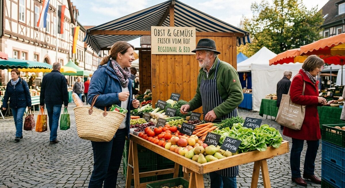 Bildimpuls: Auf dem Wochenmarkt einkaufen