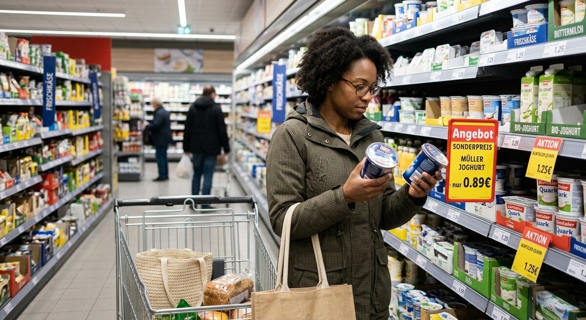 Bildimpuls: Angebote im Supermarkt vergleichen