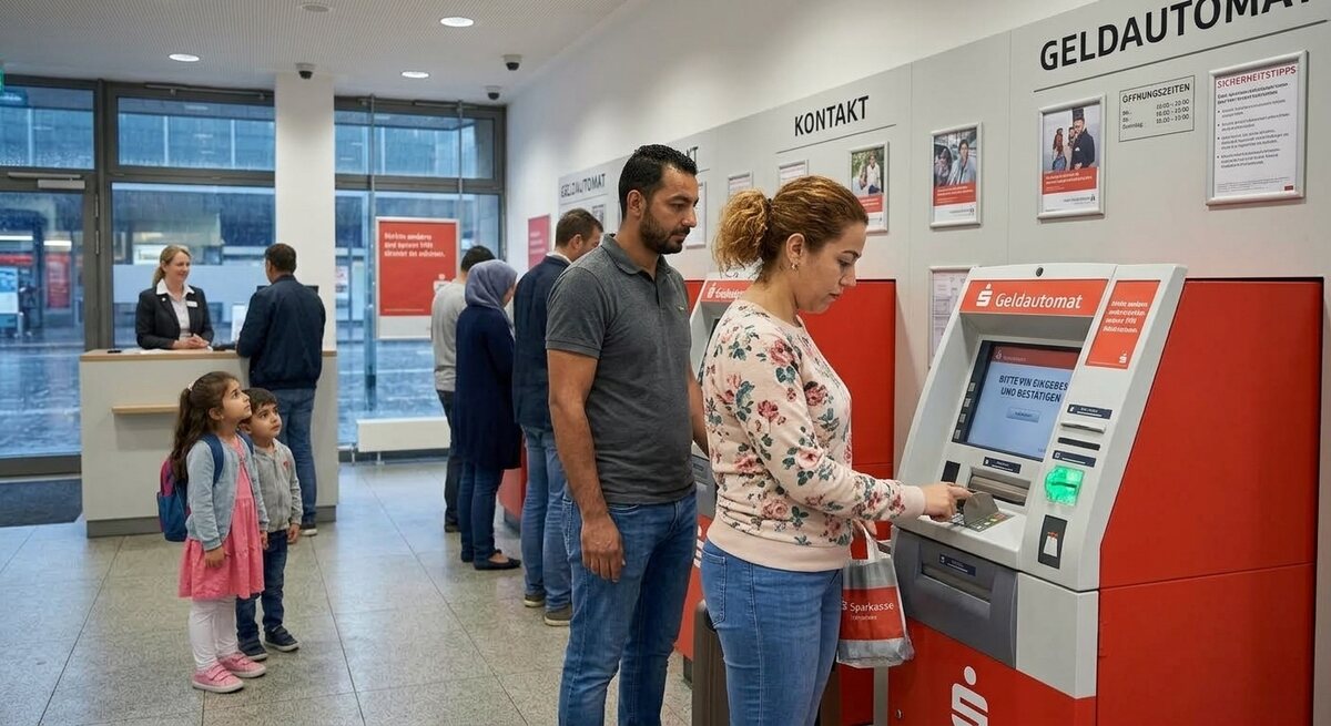 Bildimpuls: Am Geldautomaten oder in der Bank